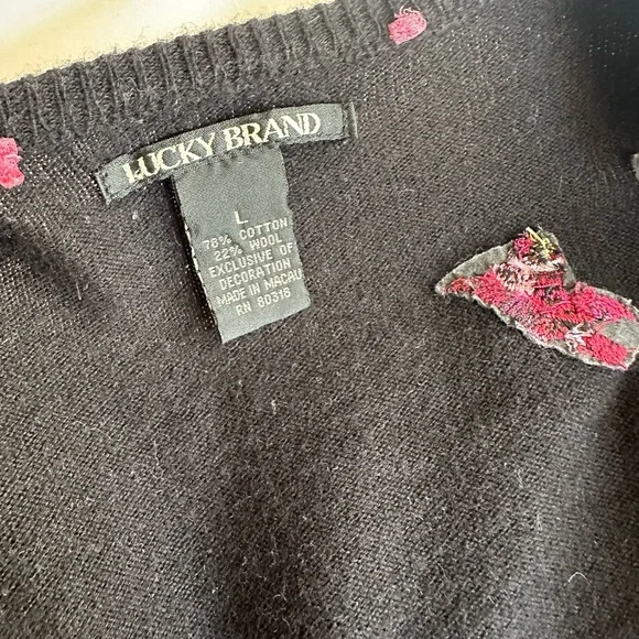 Vintage Y2K Lucky Brand Embroidered Sweater Cardigan Japanese characters bird - Picture 3 of 9